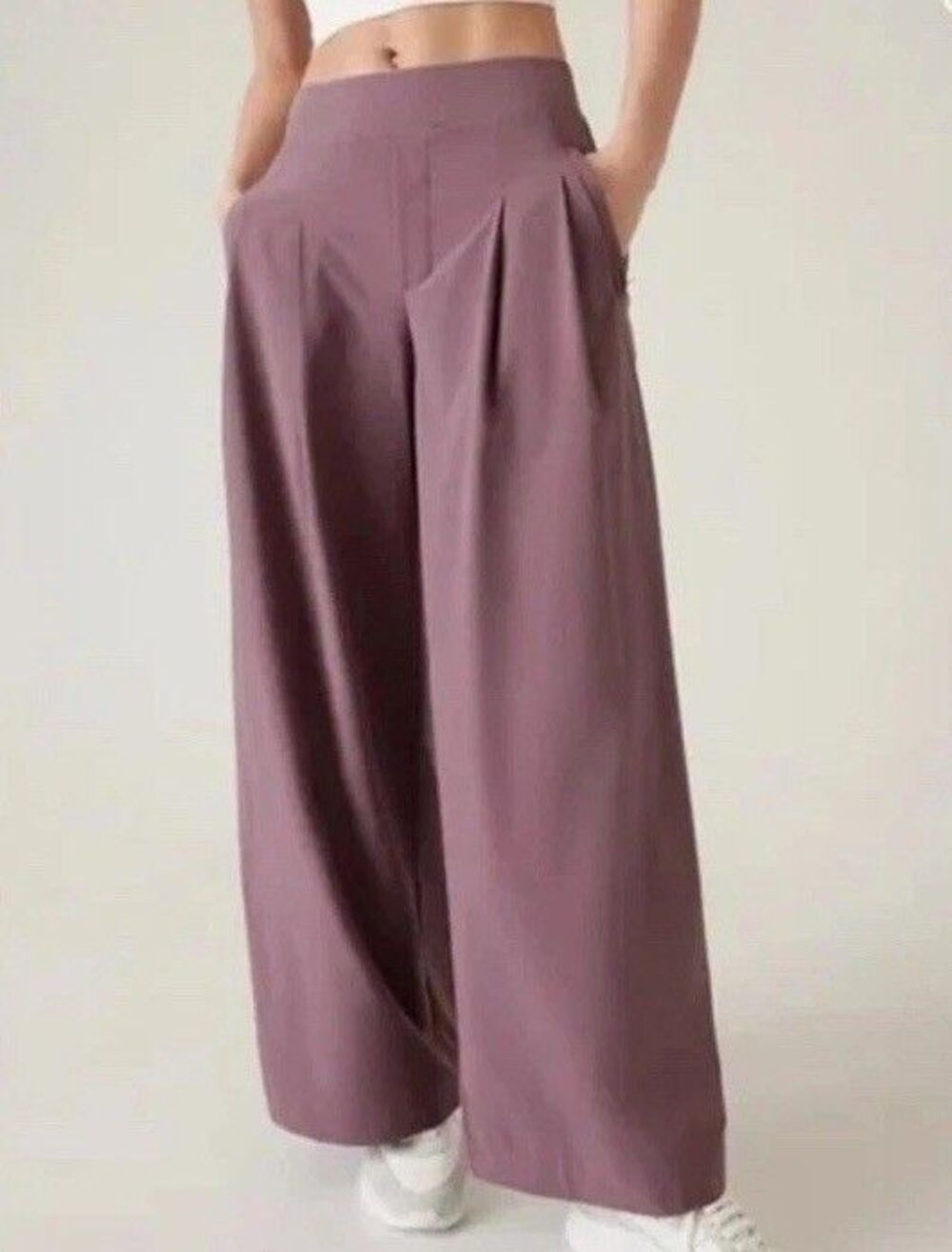 Athleta BROOKLYN HEIGHTS HIGH RISE PLEATED WIDE LEG PANT  Mauve PURPLE  Size 16